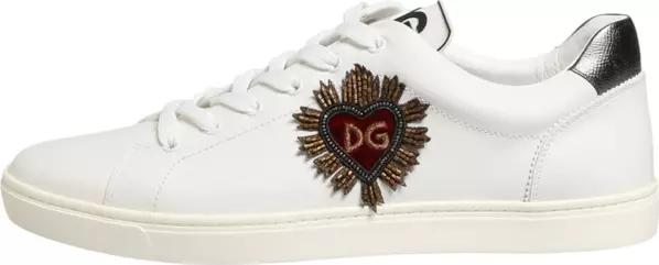 White Leather Heart Embellished Sneakers Shoes