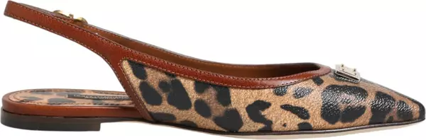 Brown Leopard Slingback Flats Sandals Shoes