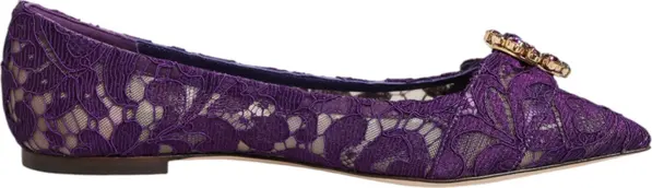 Purple Taormina Lace Crystals Flats Shoes