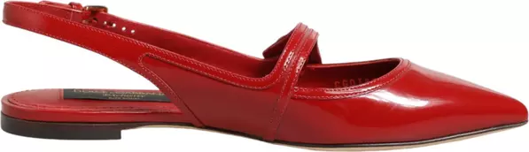 Red Leather Slingback Flats Sandals Shoes
