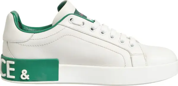 White Green Leather Low Top Sneakers Shoes