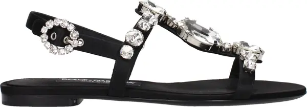 Black Satin Flat Sandals