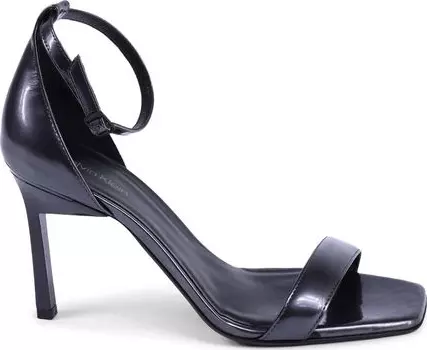 Black Leather Stiletto Heel Sandals
