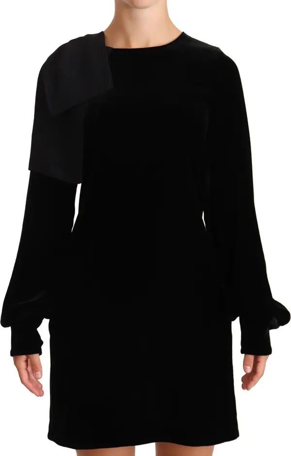 Sheath A-line Black Viscose Long Sleeves Round Neck Mini Dress