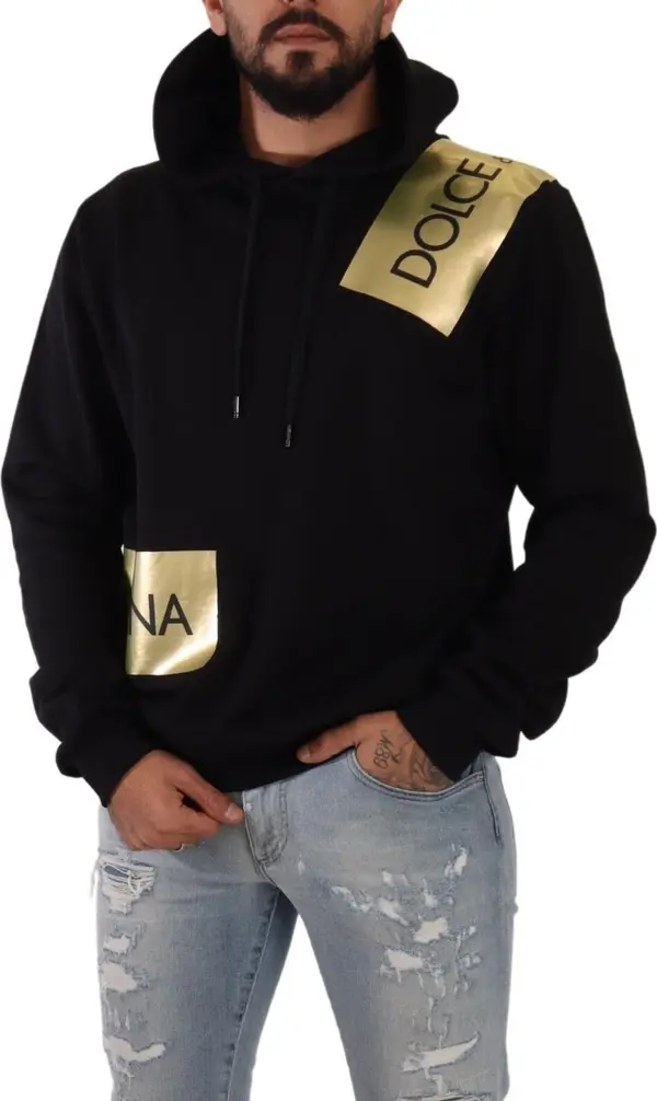 Black Gold Hooded Cotton Mens Pullover Sweater