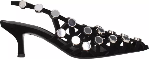 Black Leather Stiletto Heel Sandals