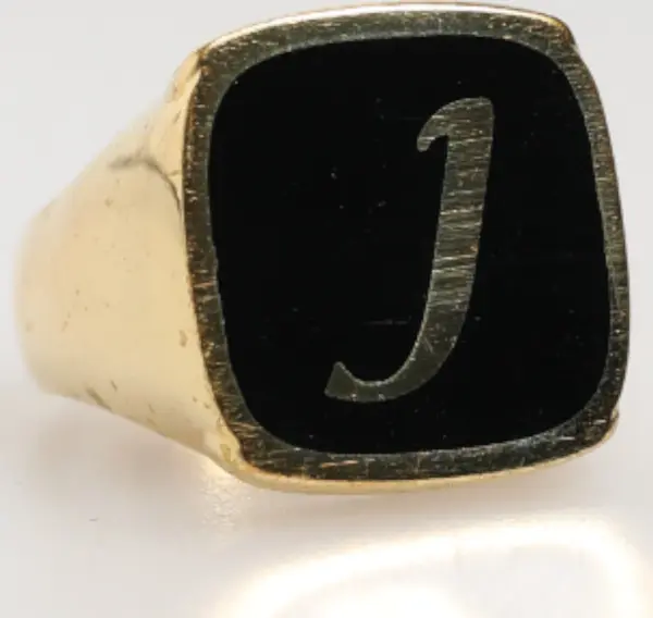 Gold-Tone Real Brass Black Enamel "J" Adjustable Rings