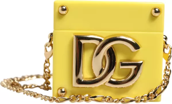 Yellow DG Logo Plaque Cover Gold Chain Airpods Case