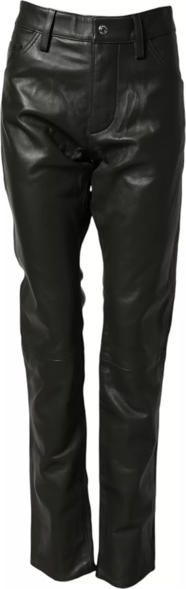 Black Full Grain Leather Mid Waist Trouser Pants