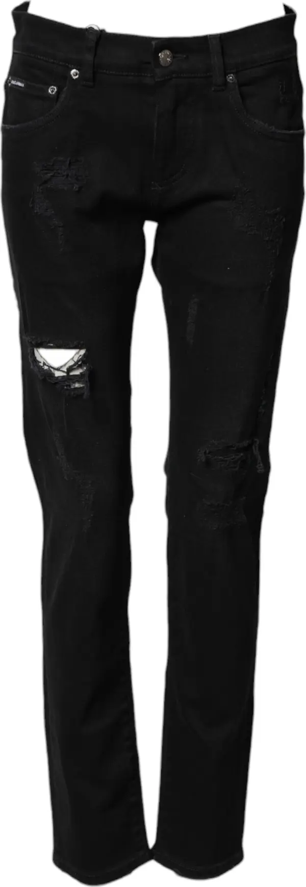 Black Tattered Cotton Men Skinny Denim Jeans