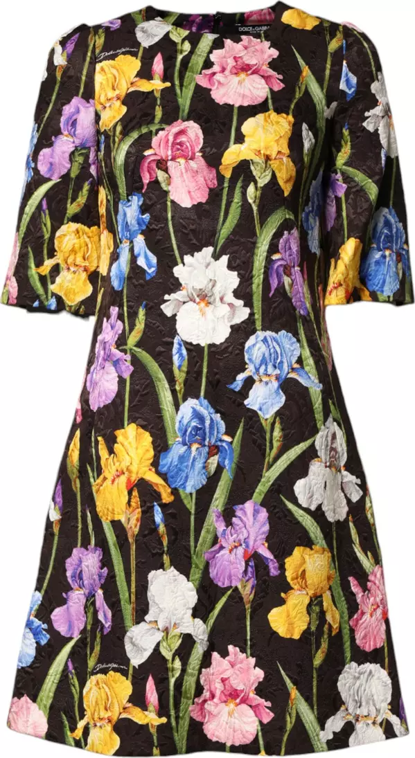 Black Floral Brocade A-line Mini Dress