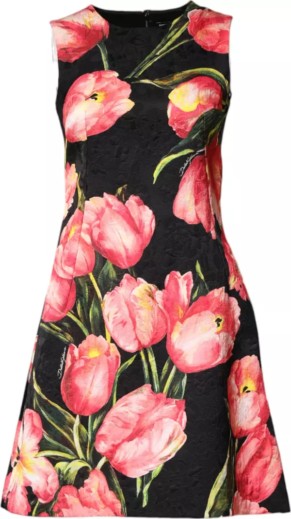 Black Floral Print Viscose A-line Mini Dress
