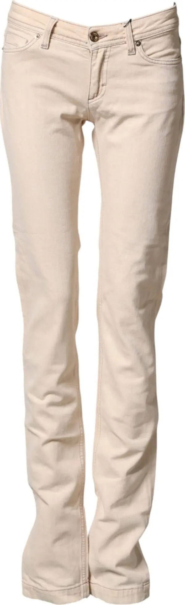 Beige Low Waist Cotton Slim Fit Denim Trousers Jeans