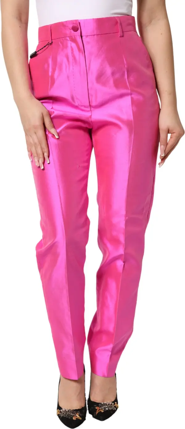 Pink Silk High Waist Dress Trousers Pants