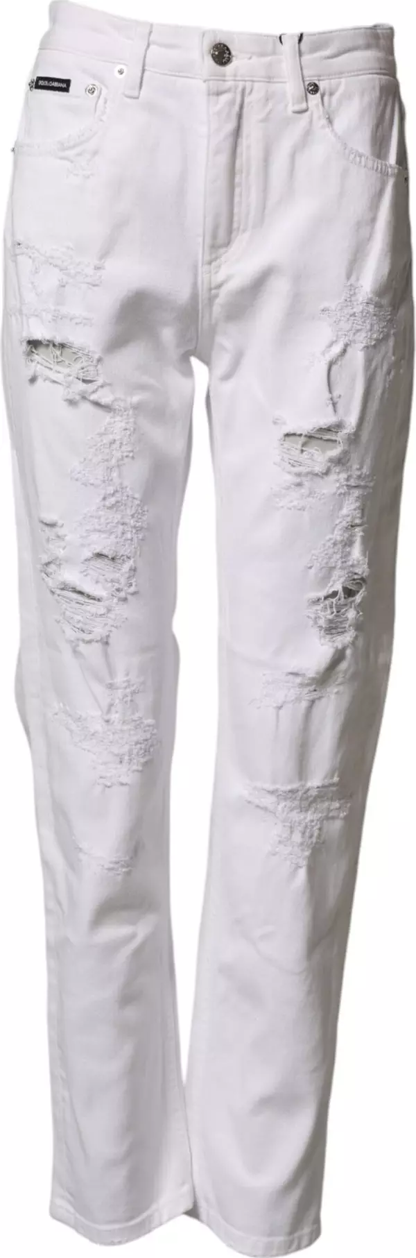 White Distressed Cotton BOYFRIEND Denim Jeans