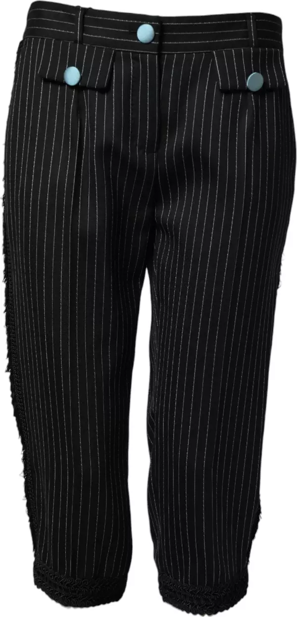 Black Wool Stripes Cropped Trouser Pants