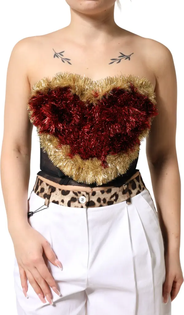 Black Gold Heart Bustier Corset Tinsel Top