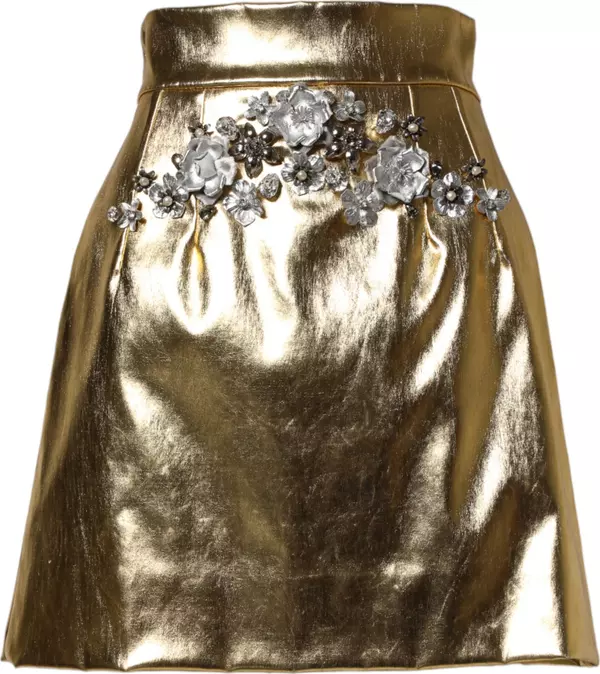 Gold Acetate Crystal High Waist Mini Skirt