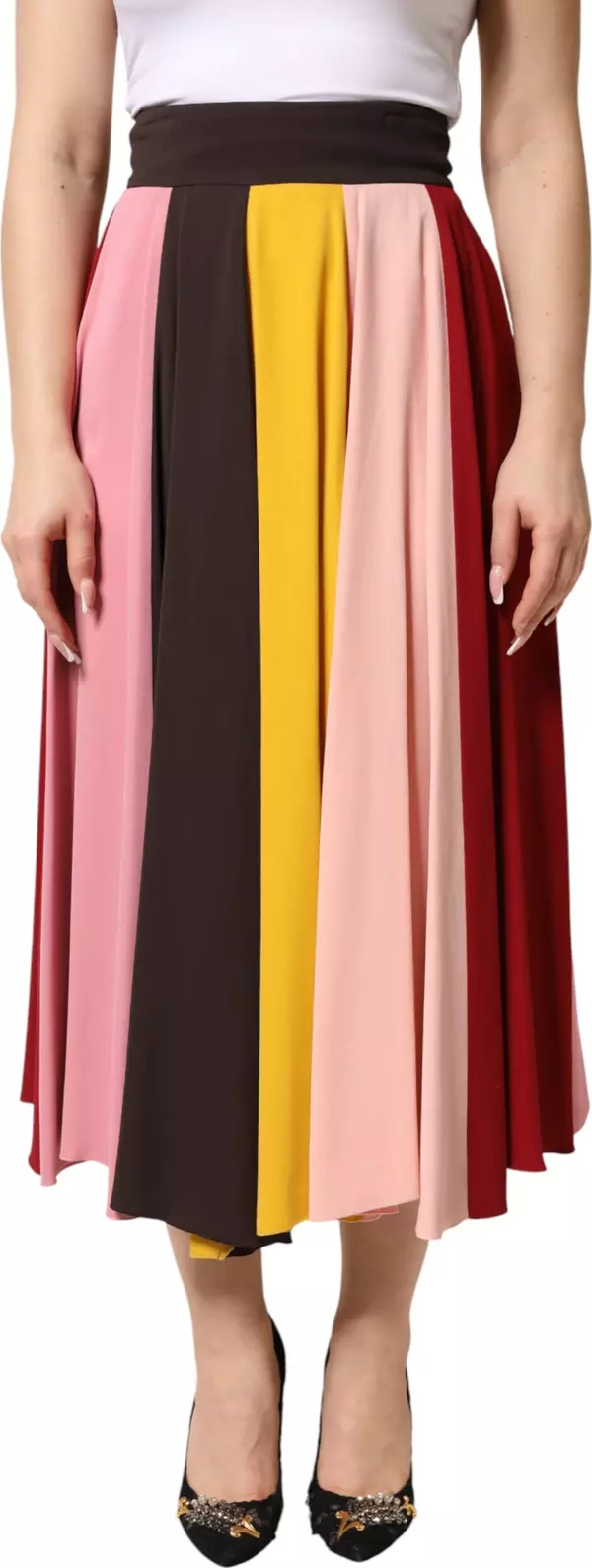Multicolor Viscose High Waist Midi Skirt