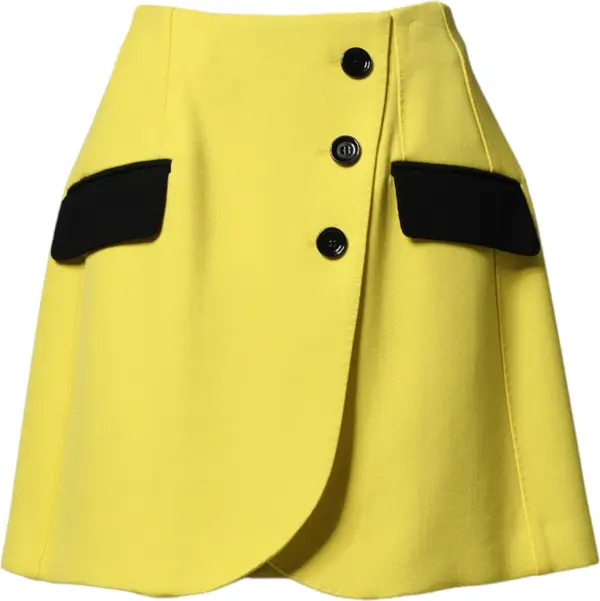 Yellow Wool Buttoned High Waist Mini Skirt