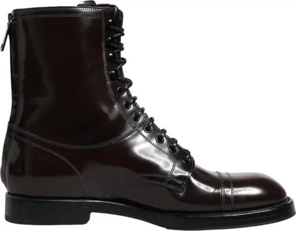 Black Leather Lace Up Mid Calf Boots Shoes