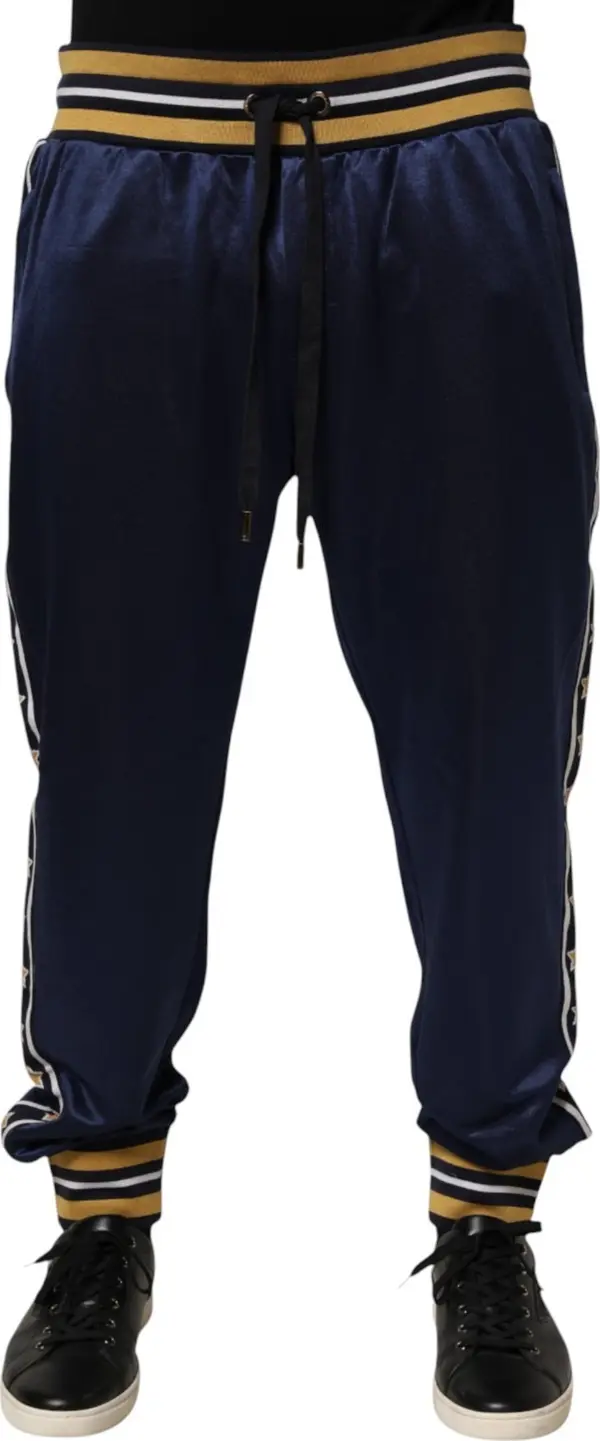 Blue Nylon Jogger Mid Waist Trouser Pants