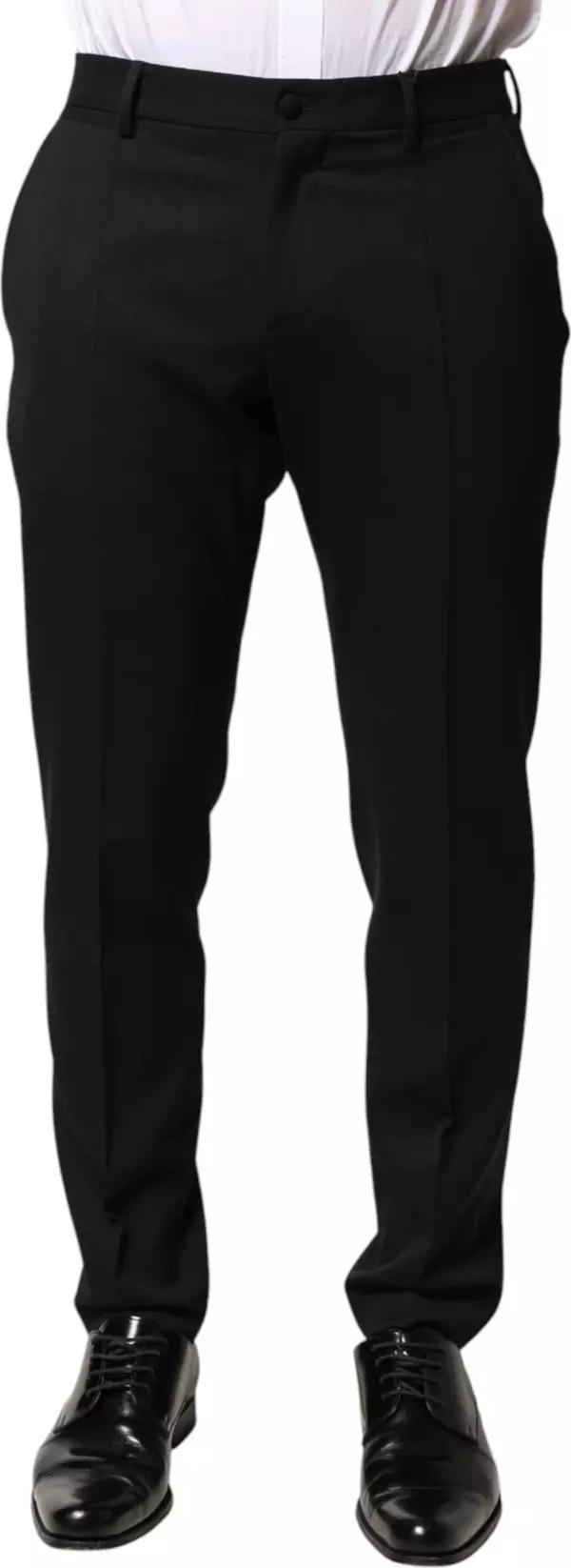 Black Wool Mid Waist Men Dress Trousers Pants