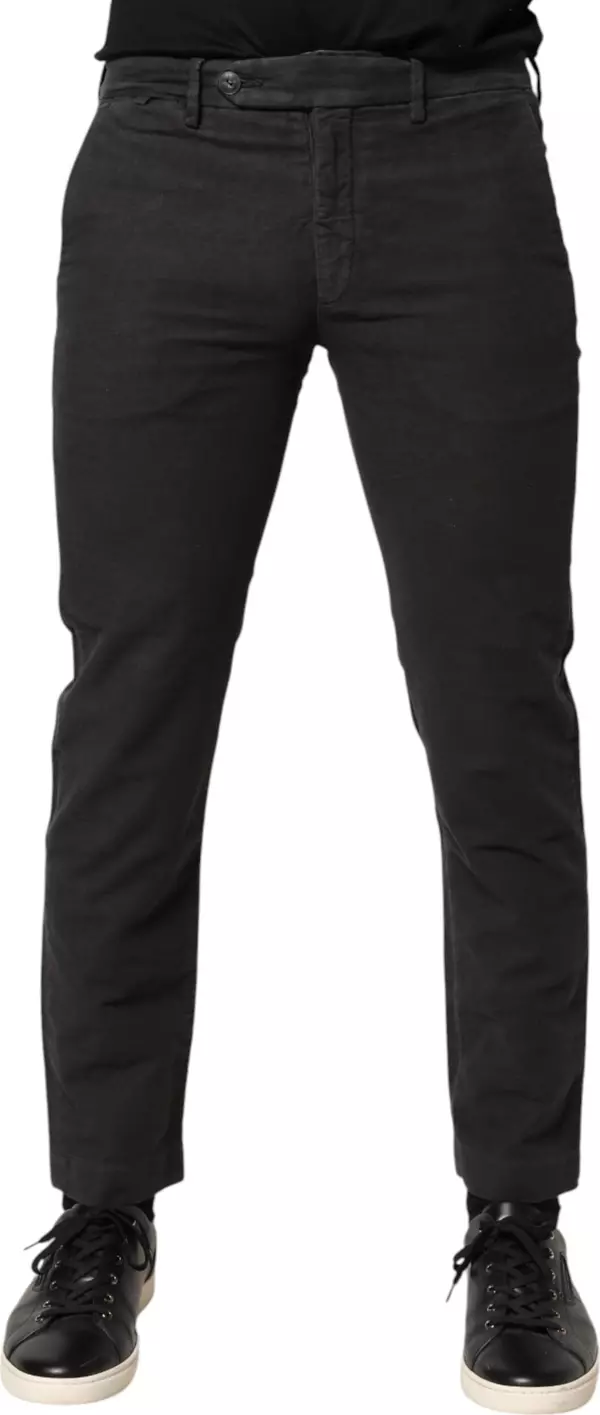 Dark Gray Cotton Mid Waist Skinny Men Denim Jeans