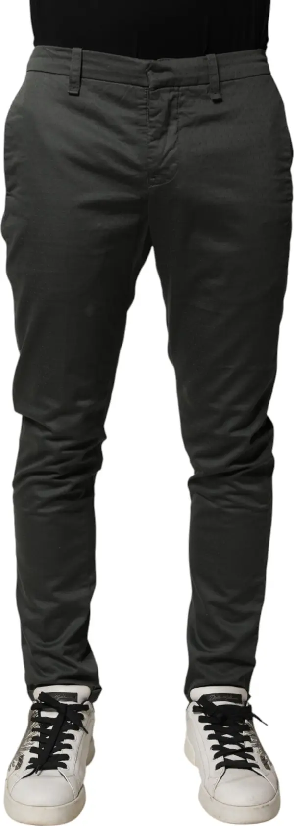 Dark Gray Cotton Mid Waist Skinny Men Chino Trouser Pants