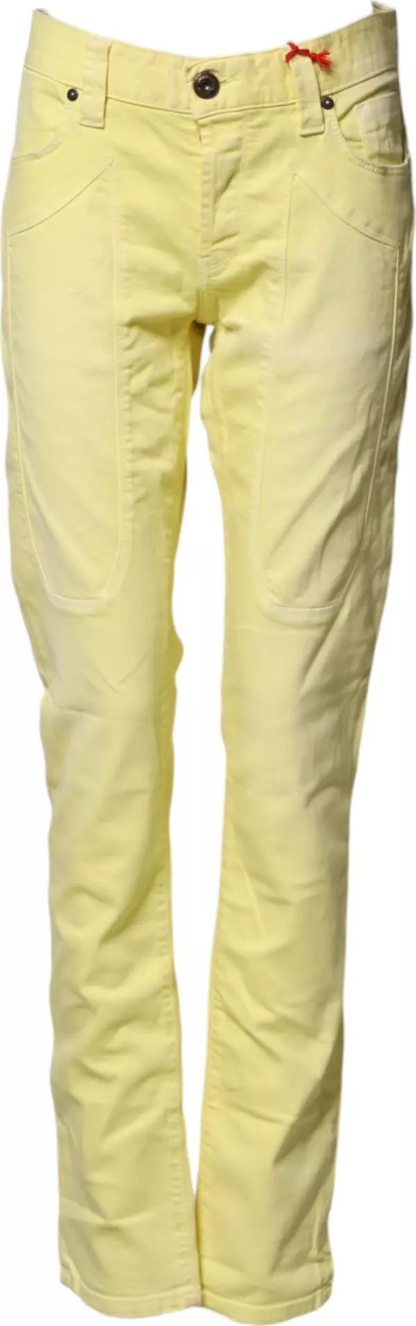 Yellow Mid Waist Straight Fit Men Denim Trouser Jeans