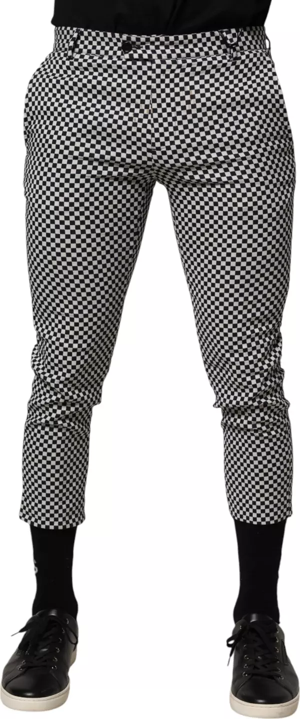 Black White Checkered Men Cropped Pants