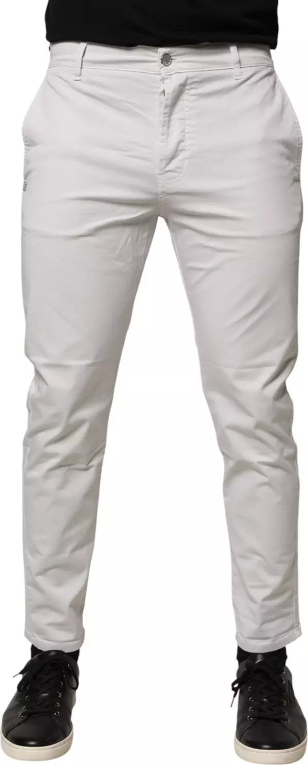 White Cotton Mid Waist Skinny Men Denim Jeans
