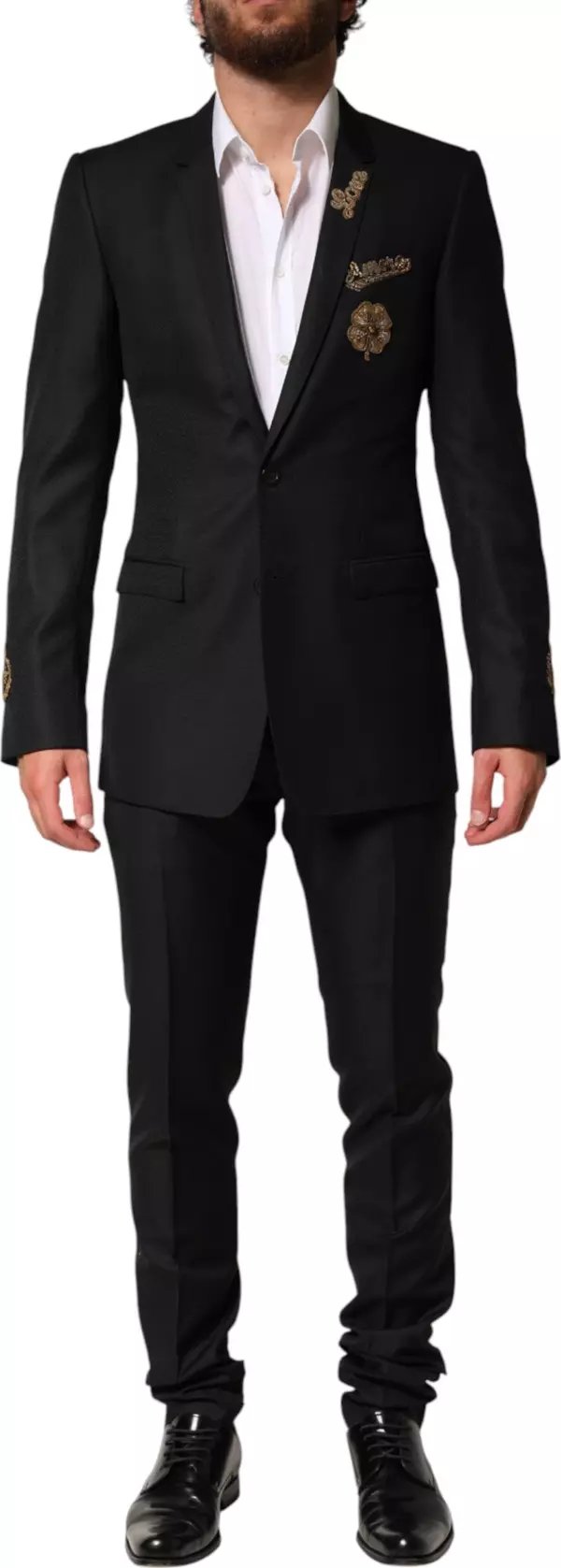 Black Embellished Single Breasted 2 Pc Suit