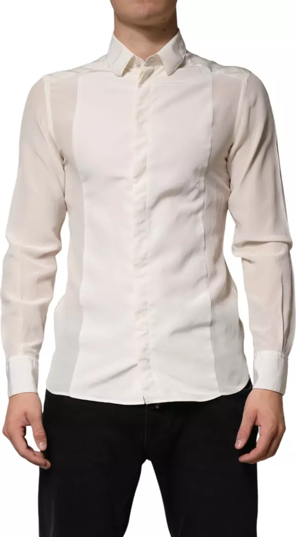 Off White Silk Men GOLD Dress Formal Shirt