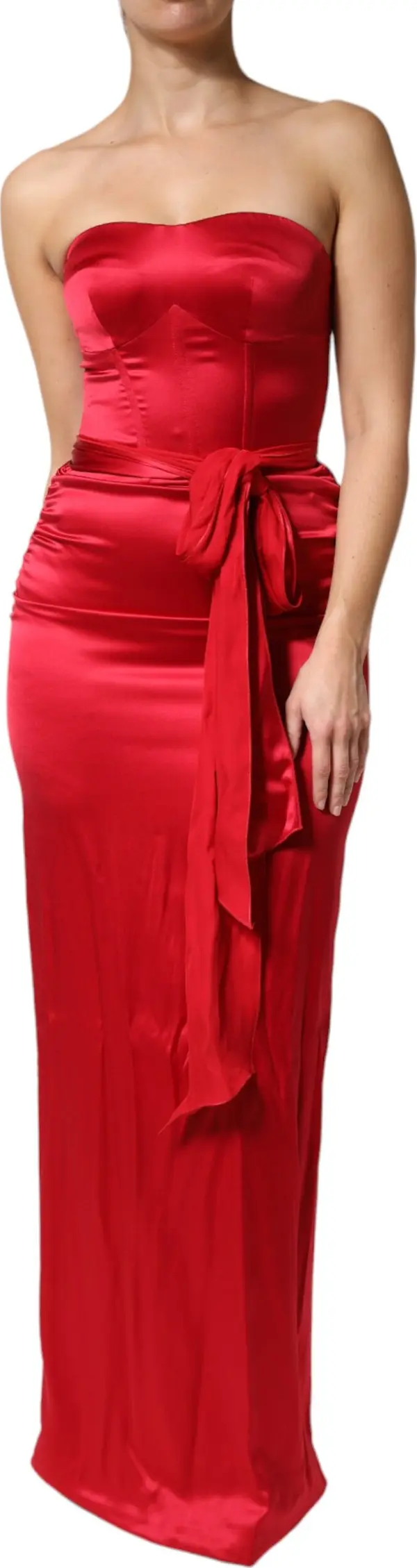 Red Silk Strapless Sheath Long Gown Dress