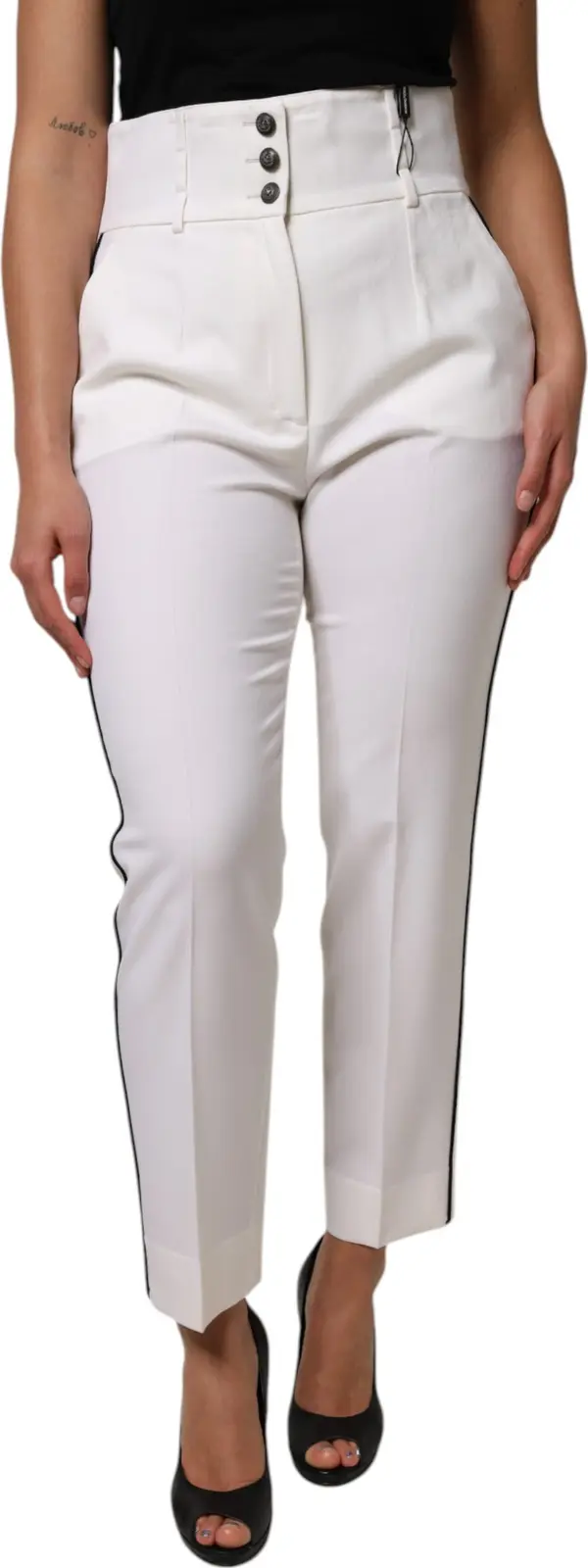 White Wool High Waist Tapered Trouser Pants
