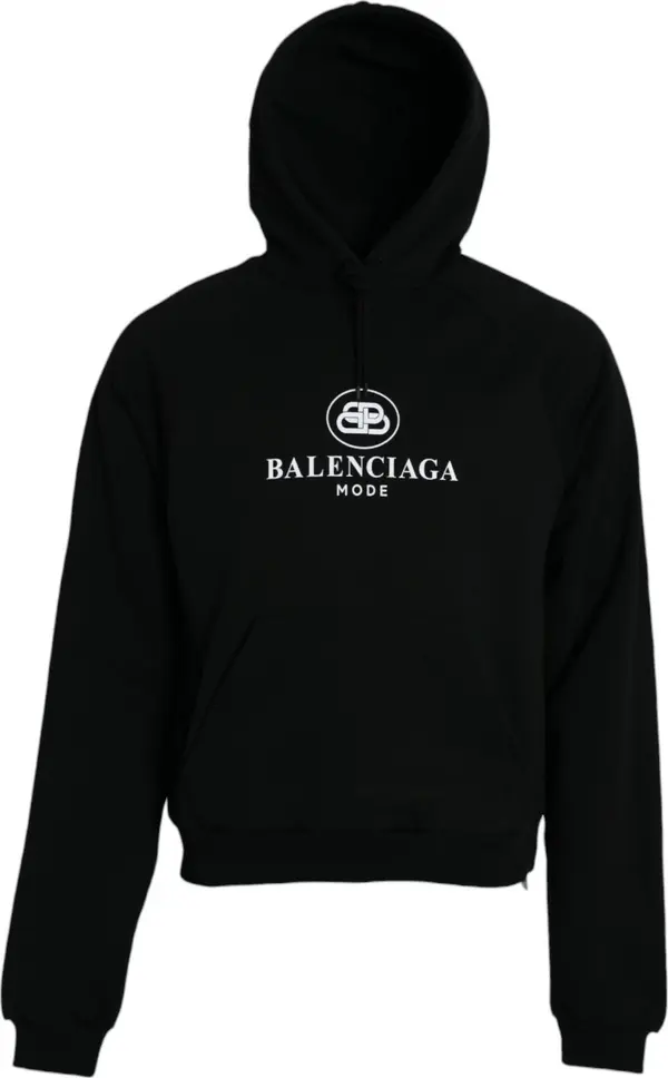 Black Cotton Logo Hooded Pullover Sweatshirt Sweater