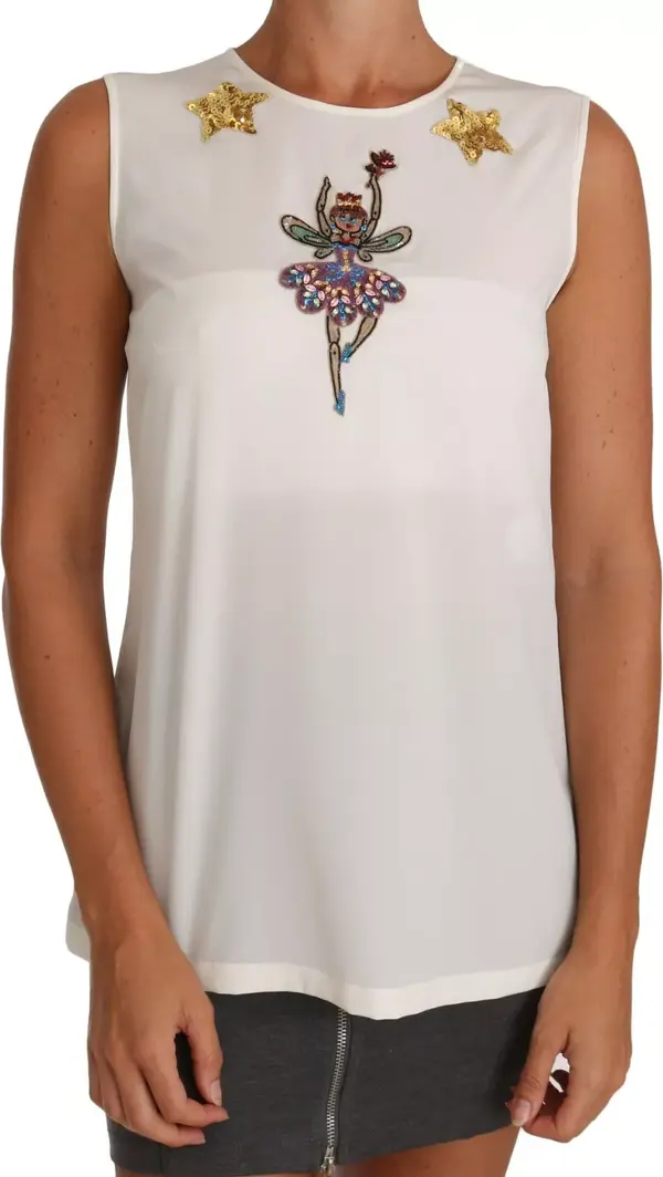 White Embellished Crystal Sequin Fairy Top