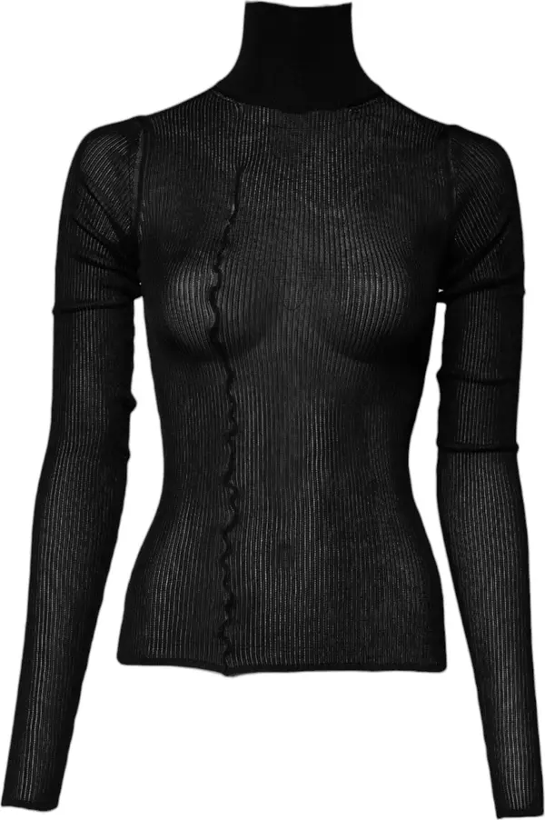 Black Viscose Turtle Neck Pullover Top