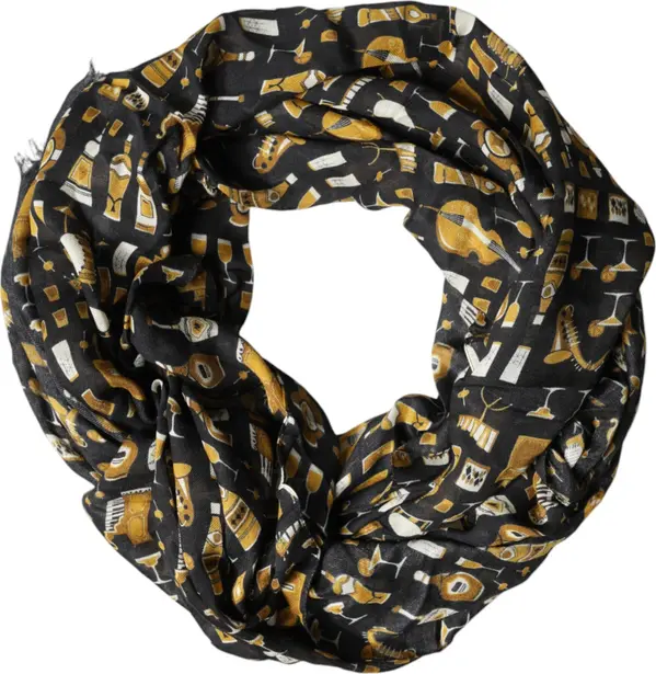 Black Jazz Club Print Neck Wrap Shawl Scarf
