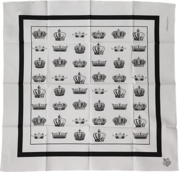 White Crown Cotton Square Foulard Scarf