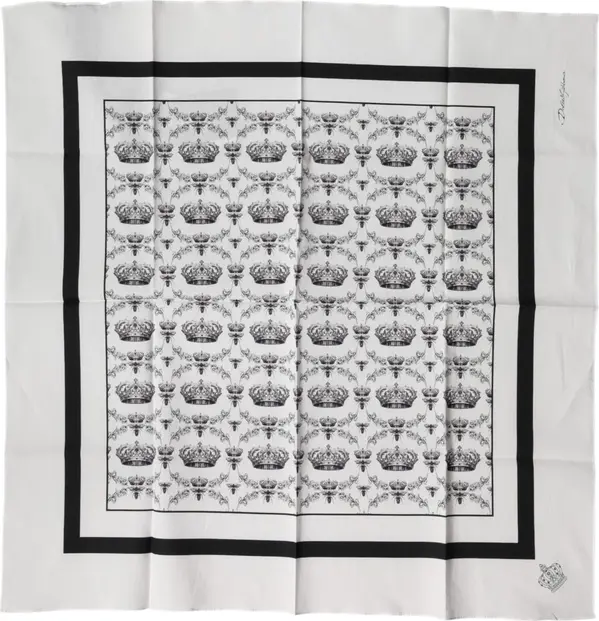 White Crown Cotton Men Square Foulard Scarf