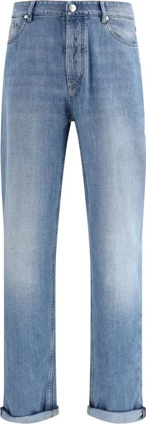 Blue Cotton Straight-Leg Jeans