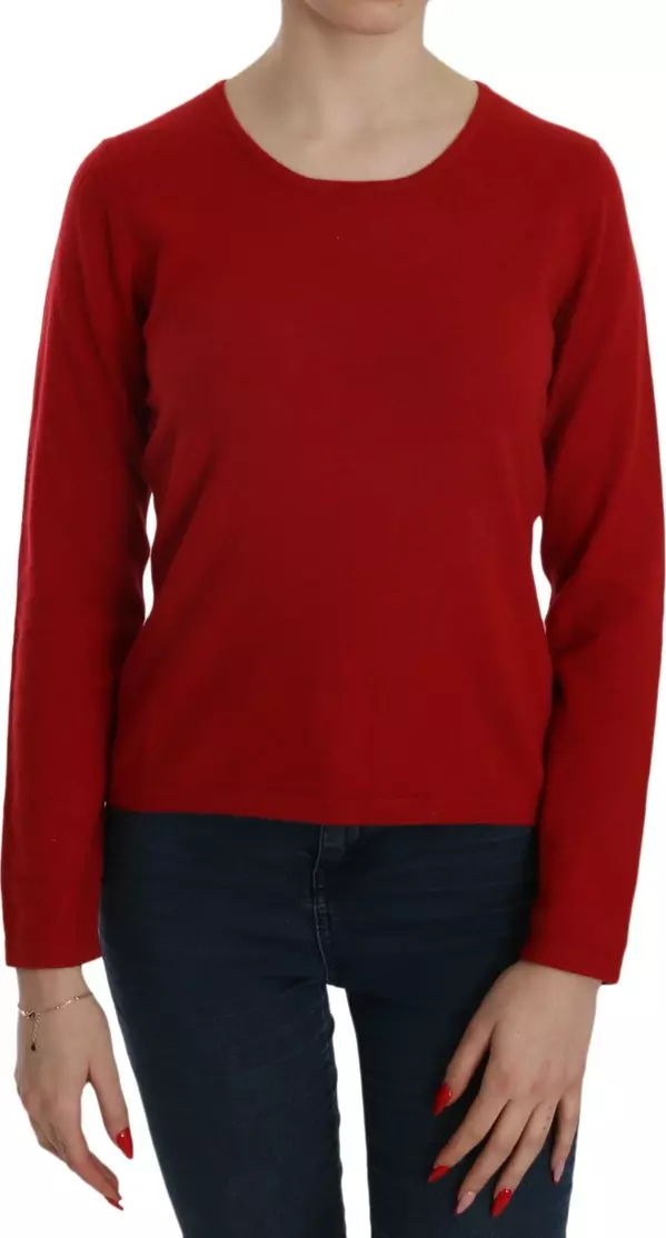Cashmere Red Round Neck Pullover Top Sweater