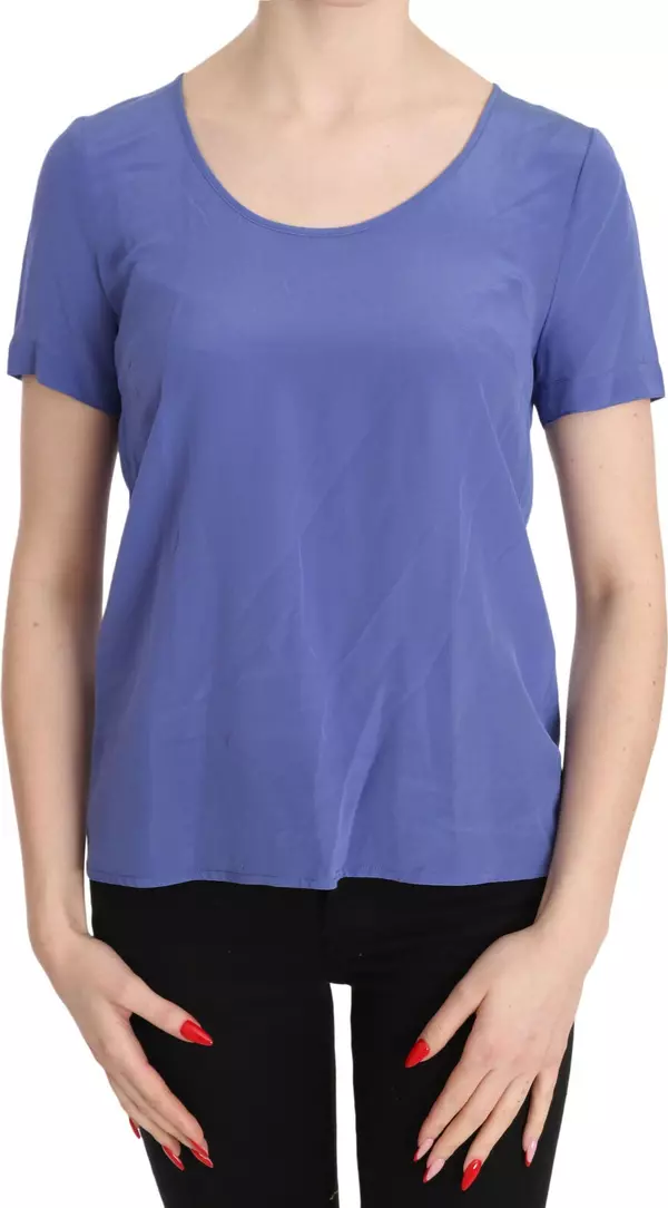 Silk Purple Short Sleeve Casual Top Blouse
