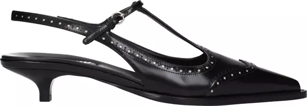 Black Leather Mid Heel Pumps