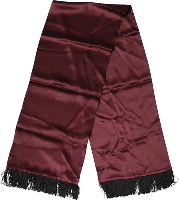 Maroon Silk Satin Fringes Neck Foulard Scarf