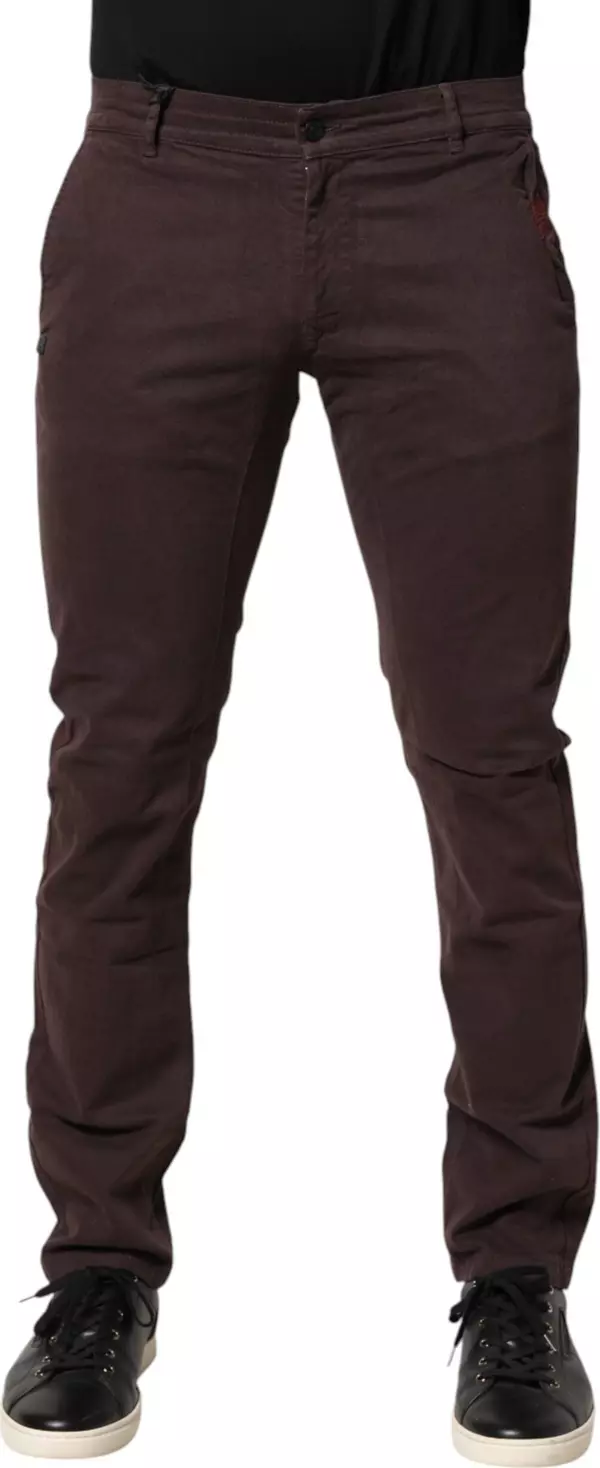 Brown Cotton Mid Waist Skinny Men Denim Jeans