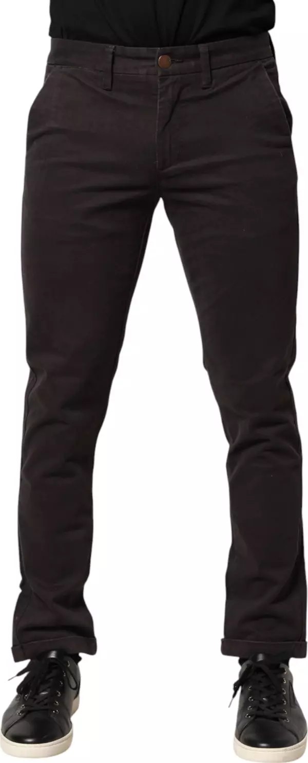 Dark Brown Cotton Stretch Skinny Mid Waist Men Trouser Pants