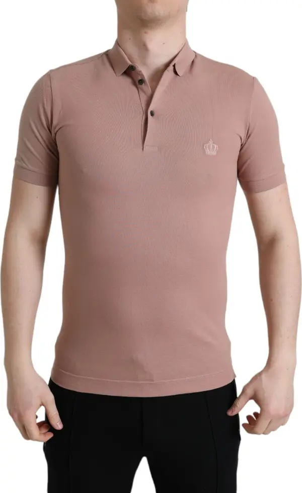 Pink Collared Short Sleeve Crown Men Polo T-shirt